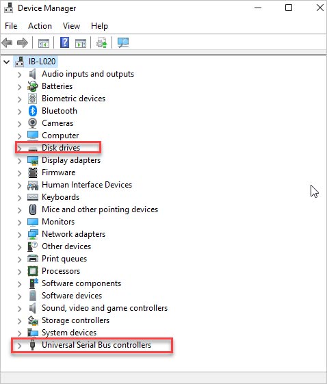 Buscar unidades de disco o controladores USB