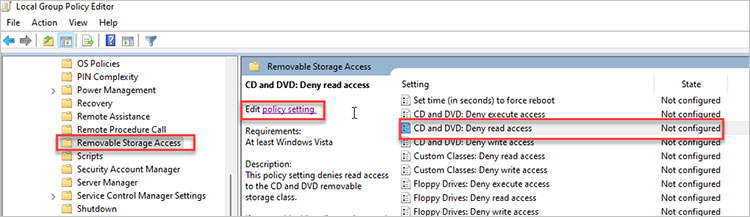 Ir a la configuración de políticas