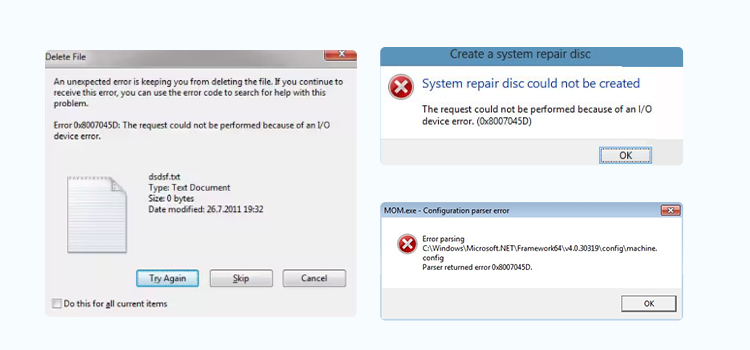 Código de error: 0x8007045D