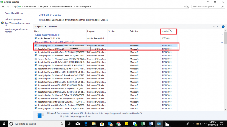 desinstalar actualizaciones