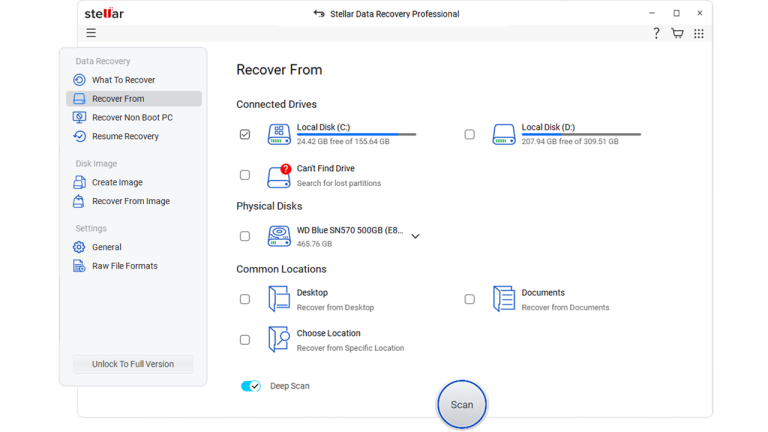 Deep Scan: software de recuperación de datos Stellar