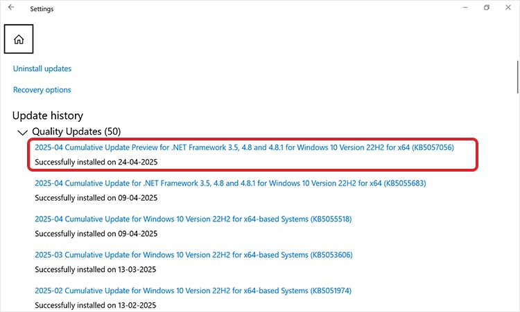 Seleccionar-Desinstalar-actualizaciones-en-Historial de actualizaciones