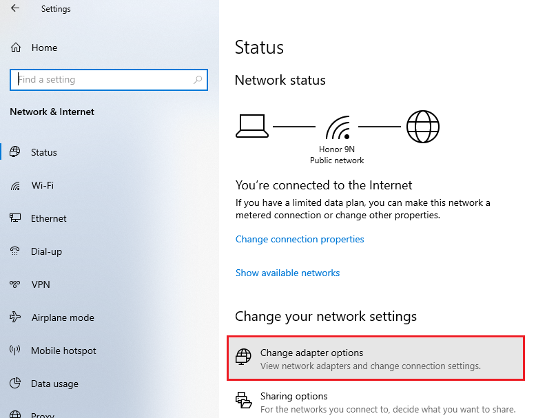 Cambiar opciones del adaptador