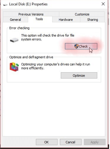 Error Checking Tool -  Smart failure predicted on hard disk